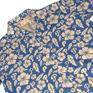 Philadelphia Phillies MLB Shirt XL Blue Tropical Floral Chevrolet Promo Button